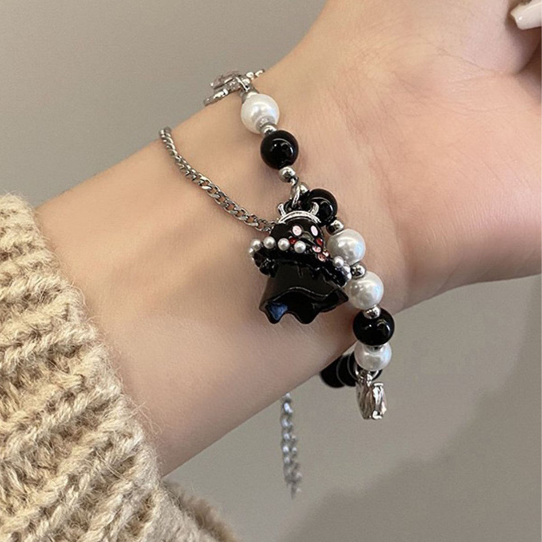 Women Bracelet Cartoon Ghost Pendant Imitation Pearls Color Matching Adjustable with Extended Chain Halloween Gift Wrist Image 8