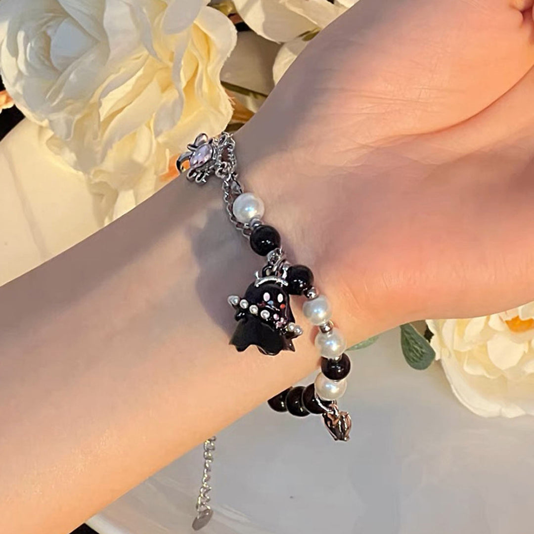 Women Bracelet Cartoon Ghost Pendant Imitation Pearls Color Matching Adjustable with Extended Chain Halloween Gift Wrist Image 9