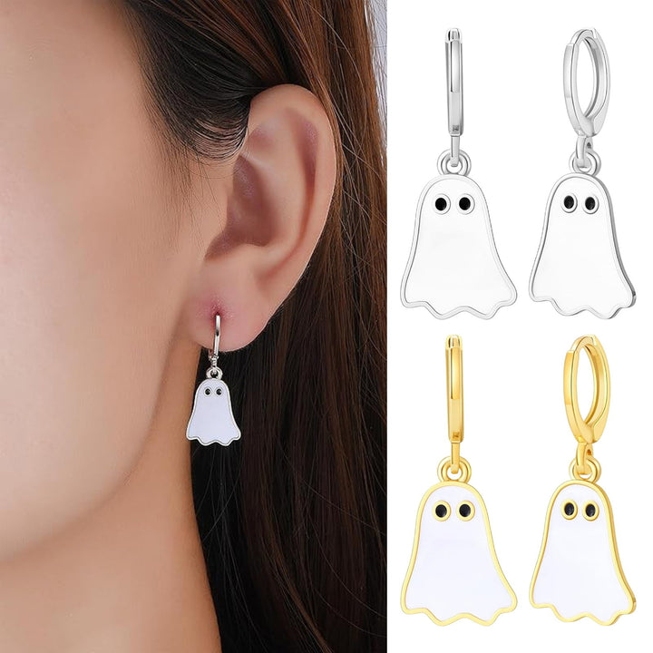 1 Pair Lady Huggie Earrings Cartoon Ghost Pendant Dripping Oil Lightweight Hanging Earrings Halloween Party Ear Jewelry Image 1