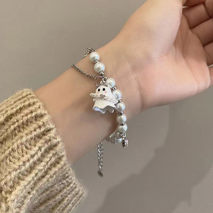 Women Bracelet Cartoon Ghost Pendant Imitation Pearls Color Matching Adjustable with Extended Chain Halloween Gift Wrist Image 11