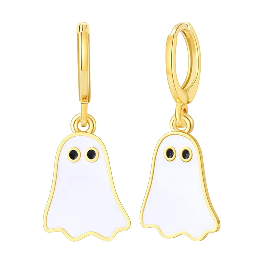 1 Pair Lady Huggie Earrings Cartoon Ghost Pendant Dripping Oil Lightweight Hanging Earrings Halloween Party Ear Jewelry Image 3