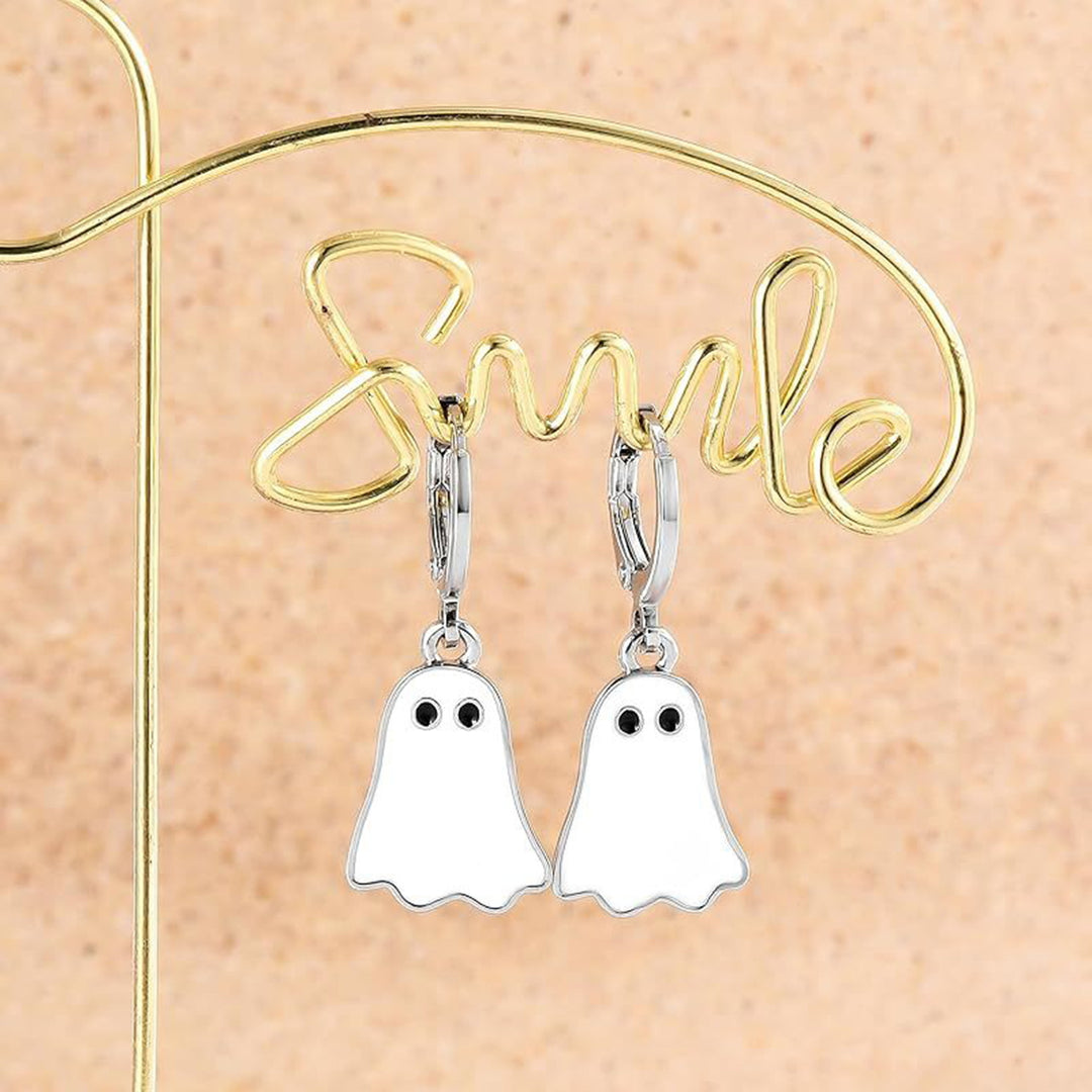 1 Pair Lady Huggie Earrings Cartoon Ghost Pendant Dripping Oil Lightweight Hanging Earrings Halloween Party Ear Jewelry Image 4