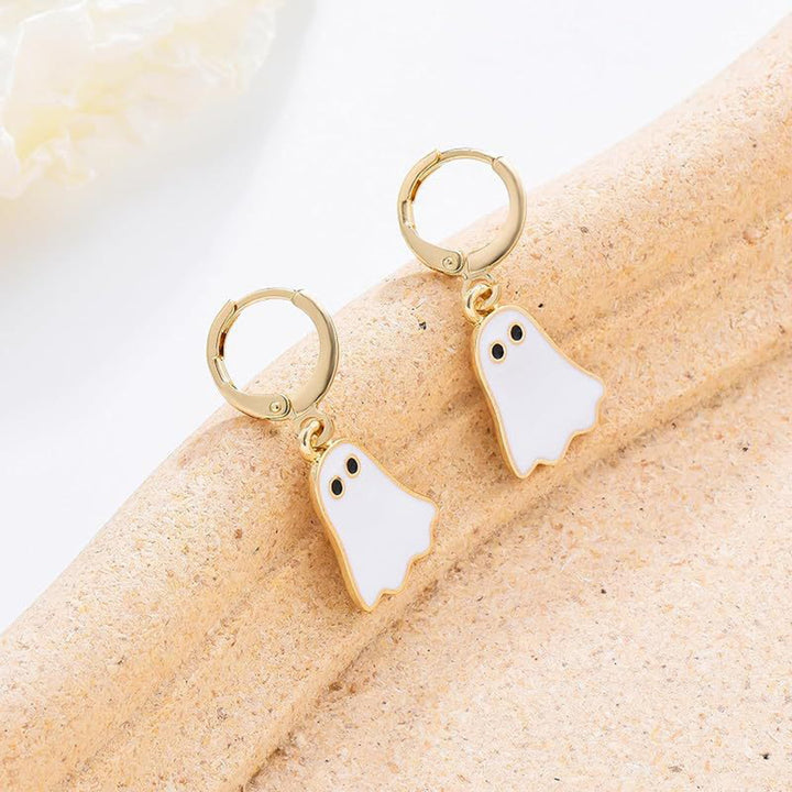 1 Pair Lady Huggie Earrings Cartoon Ghost Pendant Dripping Oil Lightweight Hanging Earrings Halloween Party Ear Jewelry Image 4