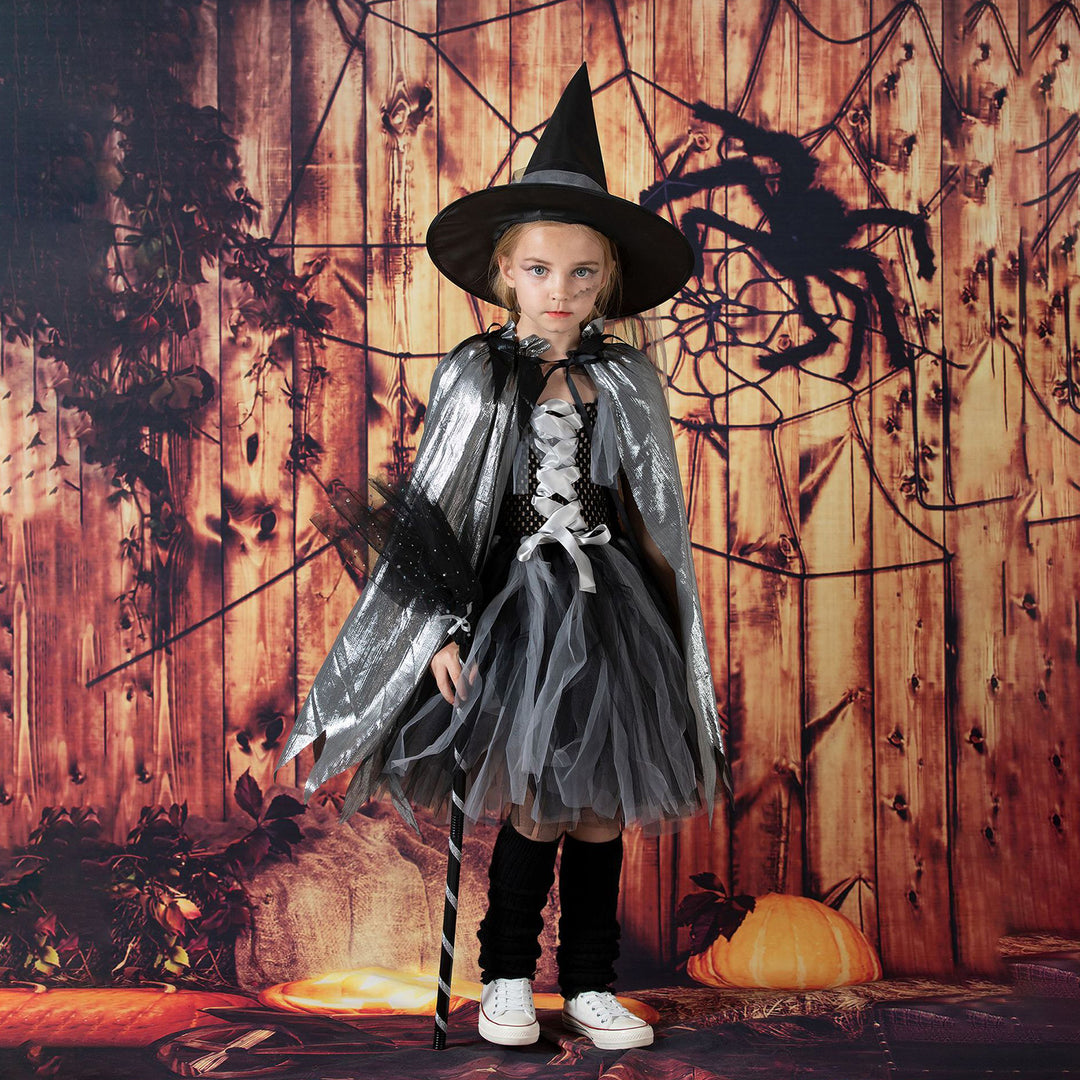 Halloween Cape Witch Broom Witch Hat Easy to Wear Girls Childrens Cloak Costume Cosplay Accessories Image 3