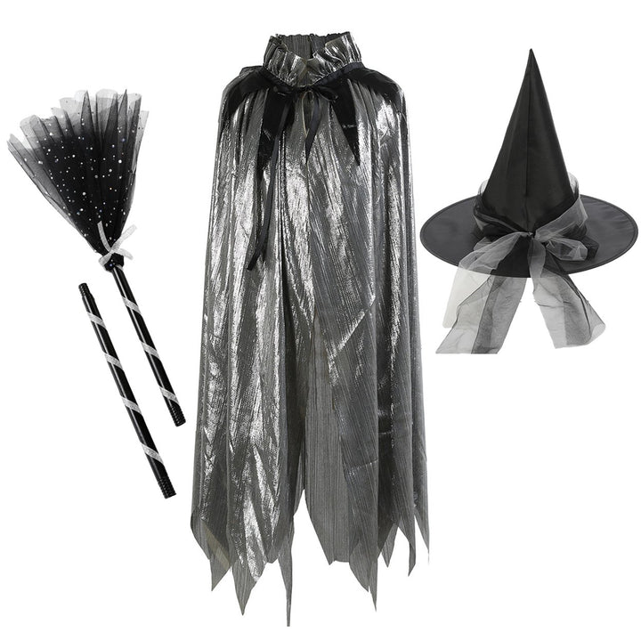 Halloween Cape Witch Broom Witch Hat Easy to Wear Girls Childrens Cloak Costume Cosplay Accessories Image 8