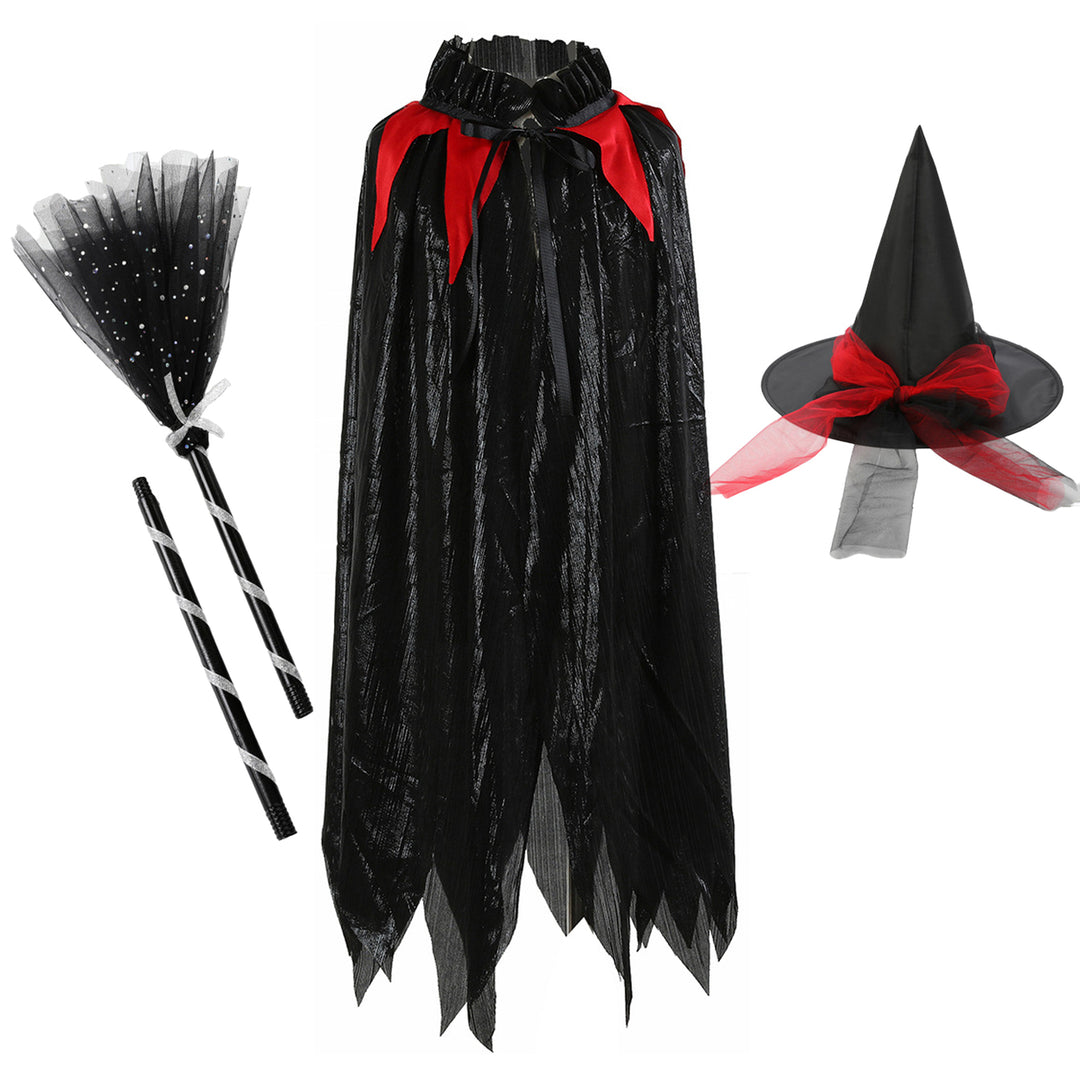 Halloween Cape Witch Broom Witch Hat Easy to Wear Girls Childrens Cloak Costume Cosplay Accessories Image 9