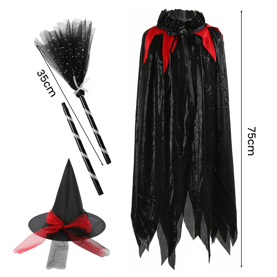 Halloween Cape Witch Broom Witch Hat Easy to Wear Girls Childrens Cloak Costume Cosplay Accessories Image 12