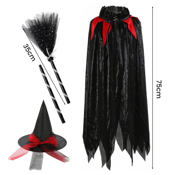 Halloween Cape Witch Broom Witch Hat Easy to Wear Girls Childrens Cloak Costume Cosplay Accessories Image 12