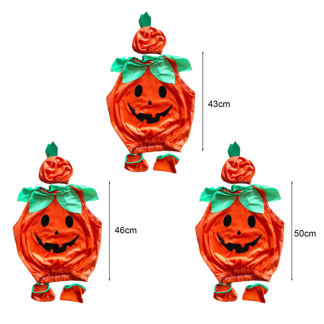 1 Set Halloween Kids Costume Unisex Cosplay Pumpkin Shape Hat Shoe Covers And Jumpsuit Halloween Party Photo Prop Image 4