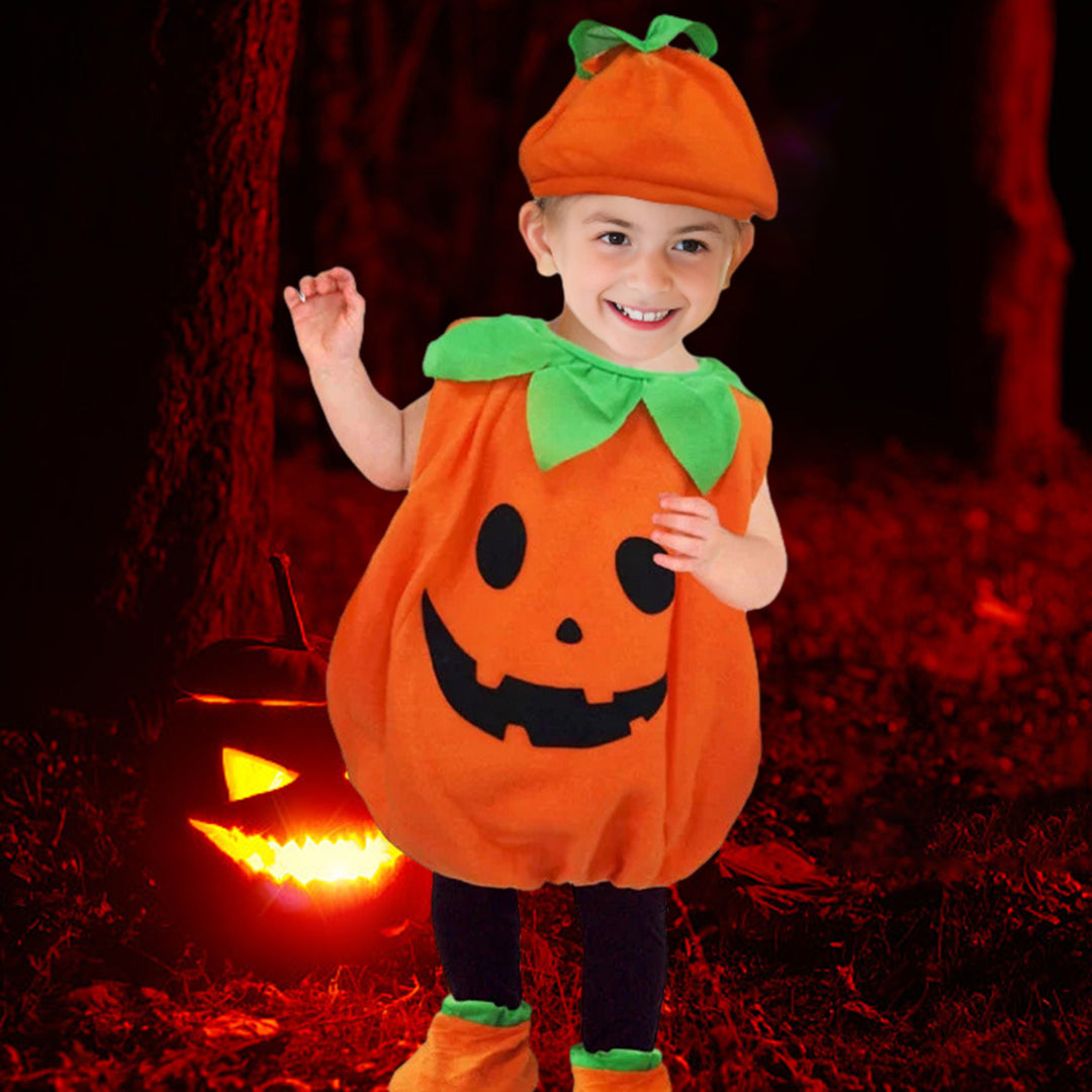 1 Set Halloween Kids Costume Unisex Cosplay Pumpkin Shape Hat Shoe Covers And Jumpsuit Halloween Party Photo Prop Image 6