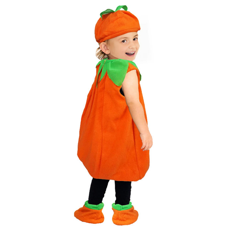 1 Set Halloween Kids Costume Unisex Cosplay Pumpkin Shape Hat Shoe Covers And Jumpsuit Halloween Party Photo Prop Image 9