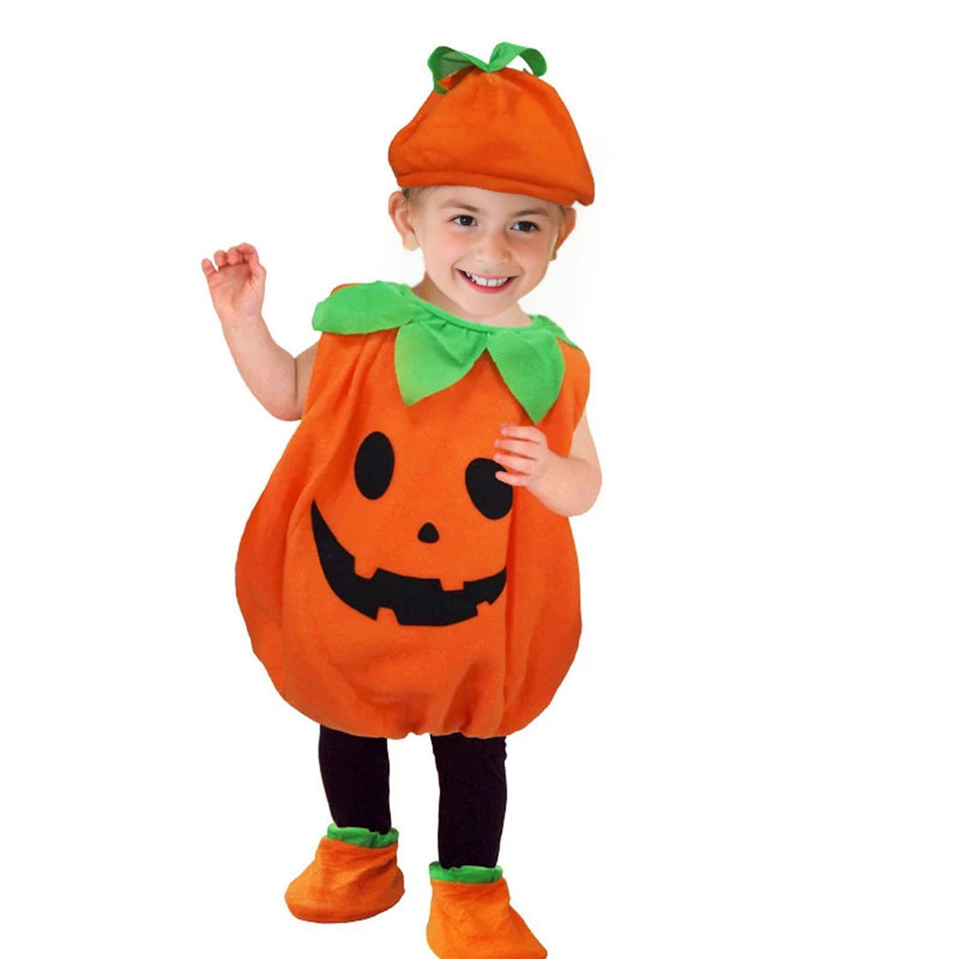 1 Set Halloween Kids Costume Unisex Cosplay Pumpkin Shape Hat Shoe Covers And Jumpsuit Halloween Party Photo Prop Image 10