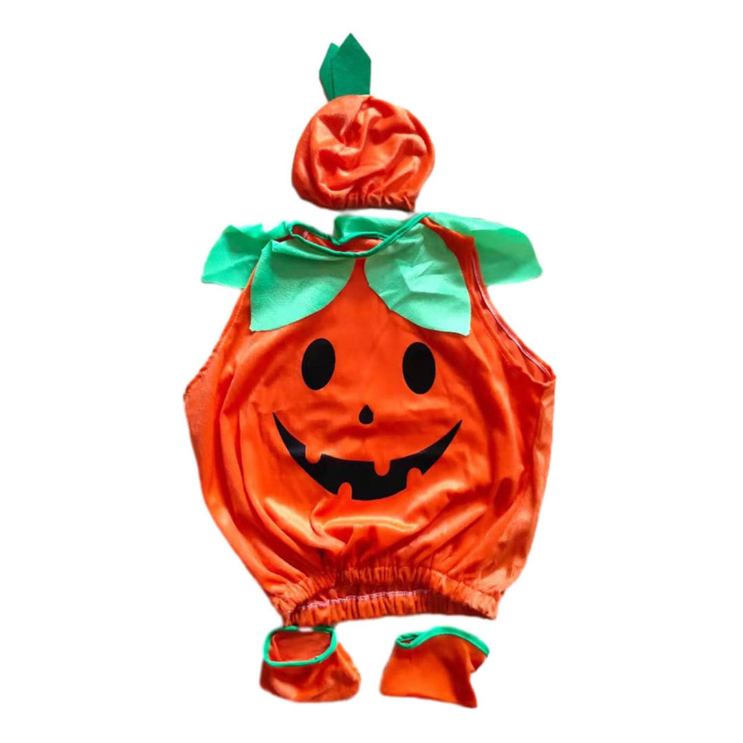 1 Set Halloween Kids Costume Unisex Cosplay Pumpkin Shape Hat Shoe Covers And Jumpsuit Halloween Party Photo Prop Image 1