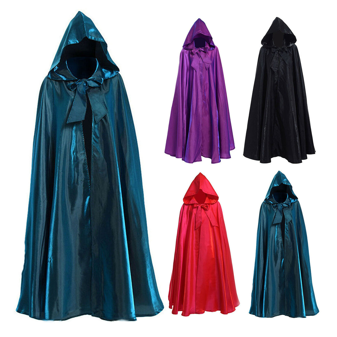 Halloween Cape with Hat Super Soft Solid Color Fine Texture Hooded Cosplay Cloak Halloween Witch Outfit Photography Prop Image 1