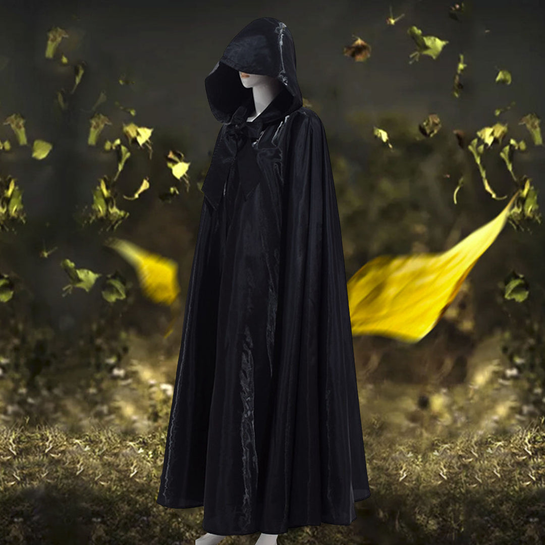 Halloween Cape with Hat Super Soft Solid Color Fine Texture Hooded Cosplay Cloak Halloween Witch Outfit Photography Prop Image 3