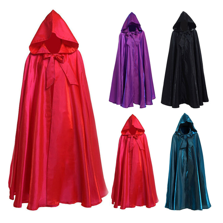 Halloween Cape with Hat Super Soft Solid Color Fine Texture Hooded Cosplay Cloak Halloween Witch Outfit Photography Prop Image 6