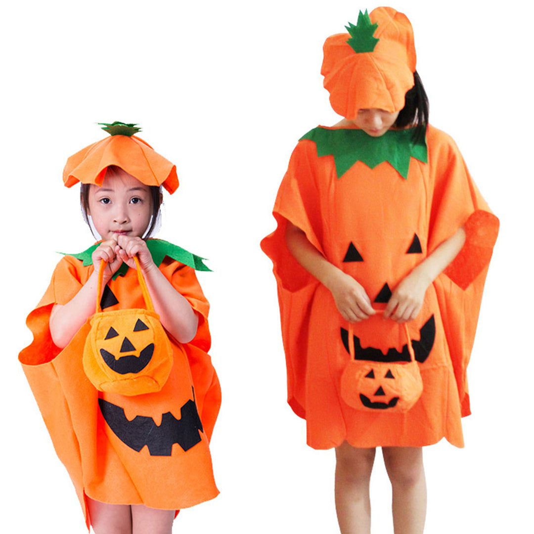 Halloween Pumpkin Costume Kids Halloween Party Cosplay Clothes Cape Hat Candy Bag Unsiex Children Photo Prop Performance Image 1