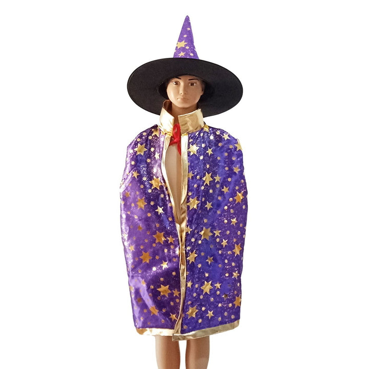 1 Set Halloween Witch Cloak Hat Stand Collar Golden Star Cosplay Stage Performance Masquerade Costume Party Wizard Cape Image 3