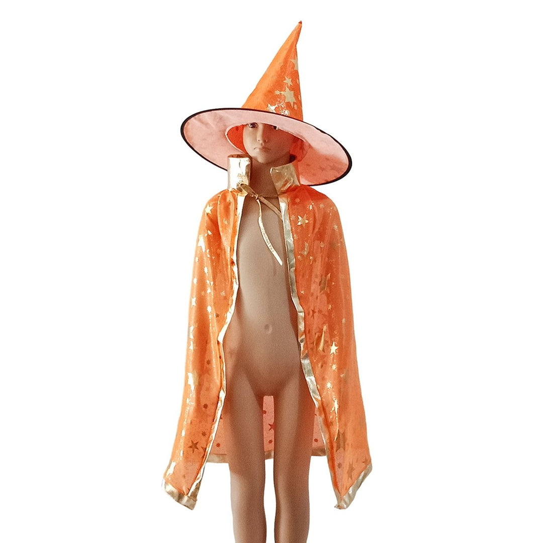 1 Set Halloween Witch Cloak Hat Stand Collar Golden Star Cosplay Stage Performance Masquerade Costume Party Wizard Cape Image 4