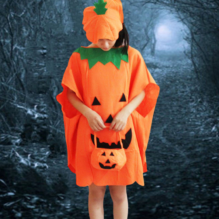 Halloween Pumpkin Costume Kids Halloween Party Cosplay Clothes Cape Hat Candy Bag Unsiex Children Photo Prop Performance Image 6