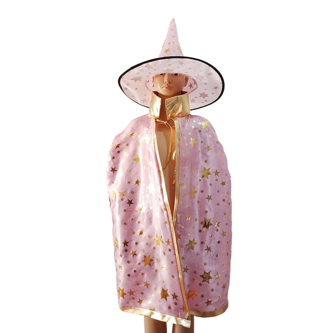 1 Set Halloween Witch Cloak Hat Stand Collar Golden Star Cosplay Stage Performance Masquerade Costume Party Wizard Cape Image 4