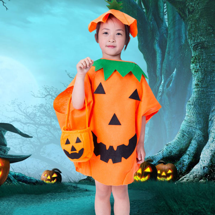 Halloween Pumpkin Costume Kids Halloween Party Cosplay Clothes Cape Hat Candy Bag Unsiex Children Photo Prop Performance Image 7