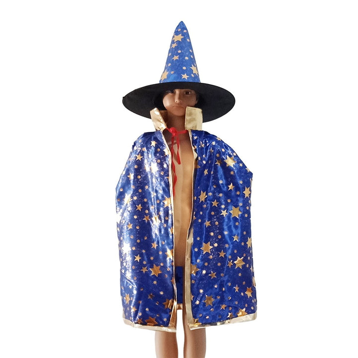 1 Set Halloween Witch Cloak Hat Stand Collar Golden Star Cosplay Stage Performance Masquerade Costume Party Wizard Cape Image 6