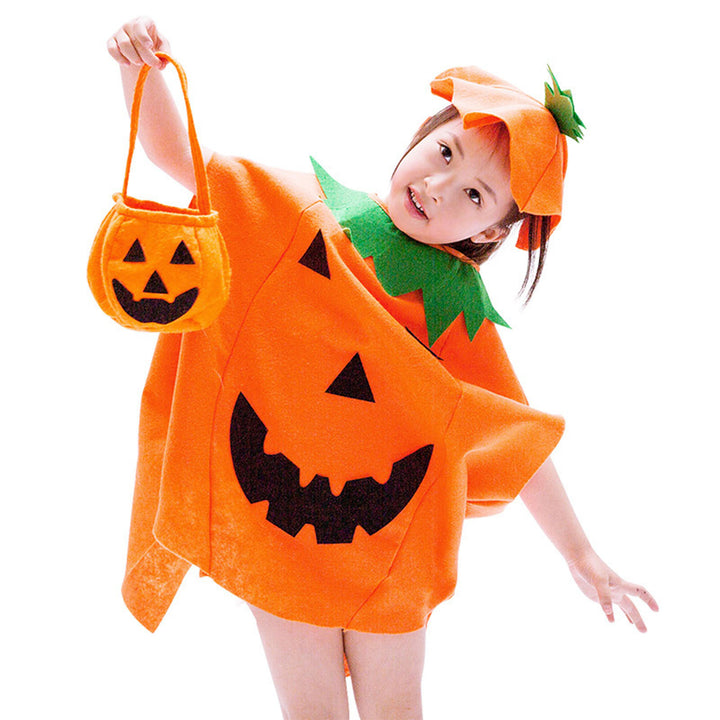 Halloween Pumpkin Costume Kids Halloween Party Cosplay Clothes Cape Hat Candy Bag Unsiex Children Photo Prop Performance Image 8