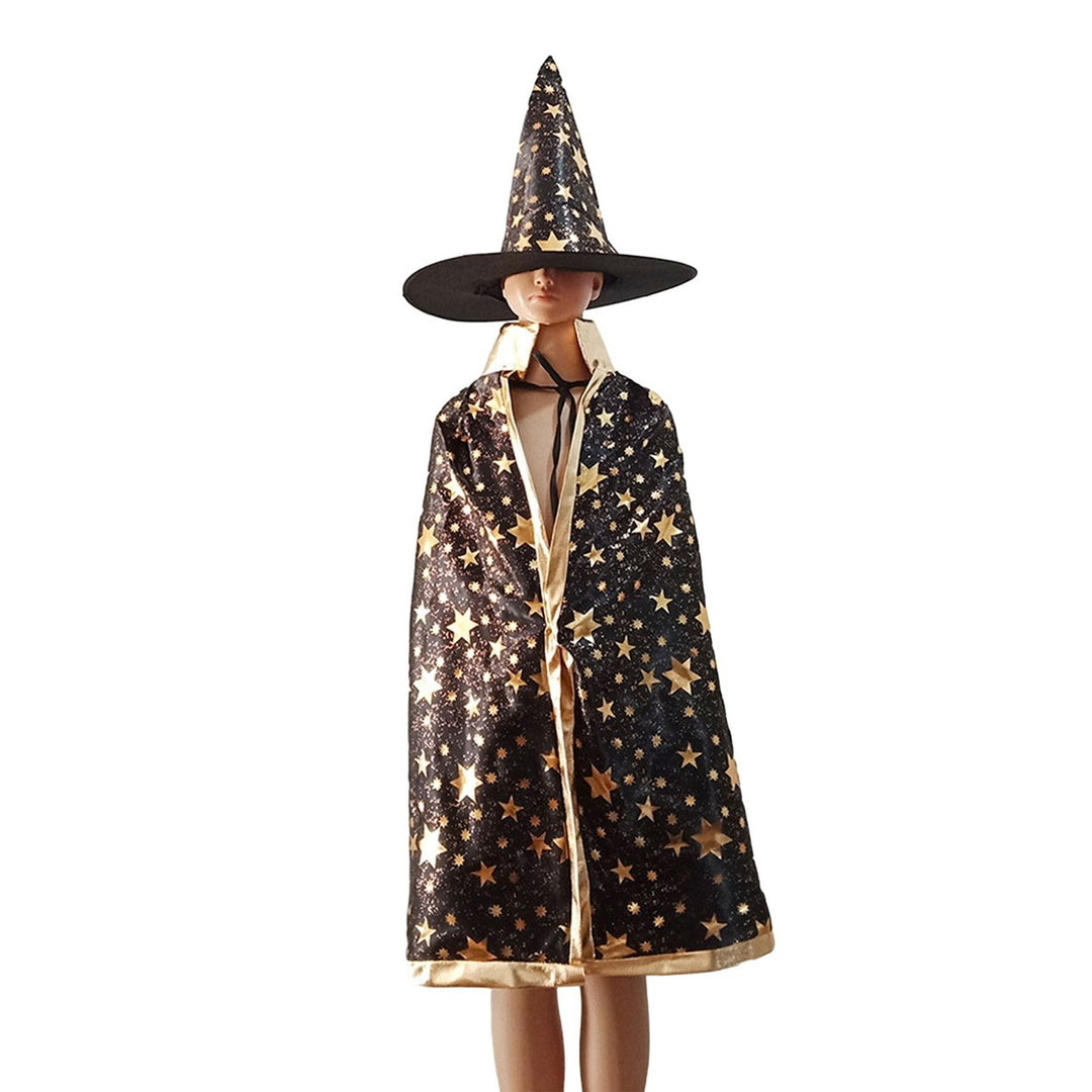 1 Set Halloween Witch Cloak Hat Stand Collar Golden Star Cosplay Stage Performance Masquerade Costume Party Wizard Cape Image 7