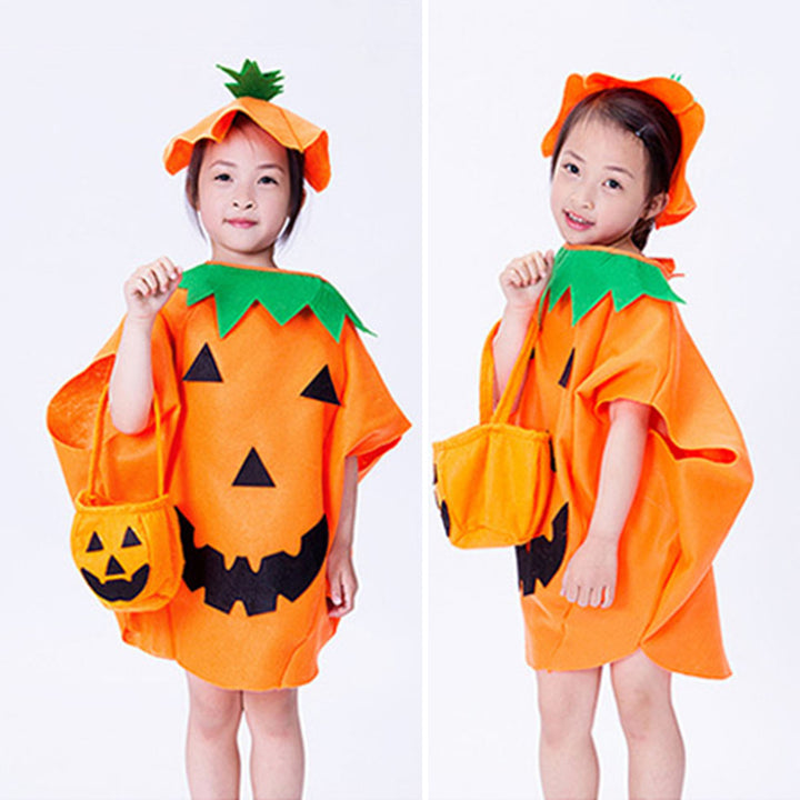 Halloween Pumpkin Costume Kids Halloween Party Cosplay Clothes Cape Hat Candy Bag Unsiex Children Photo Prop Performance Image 11