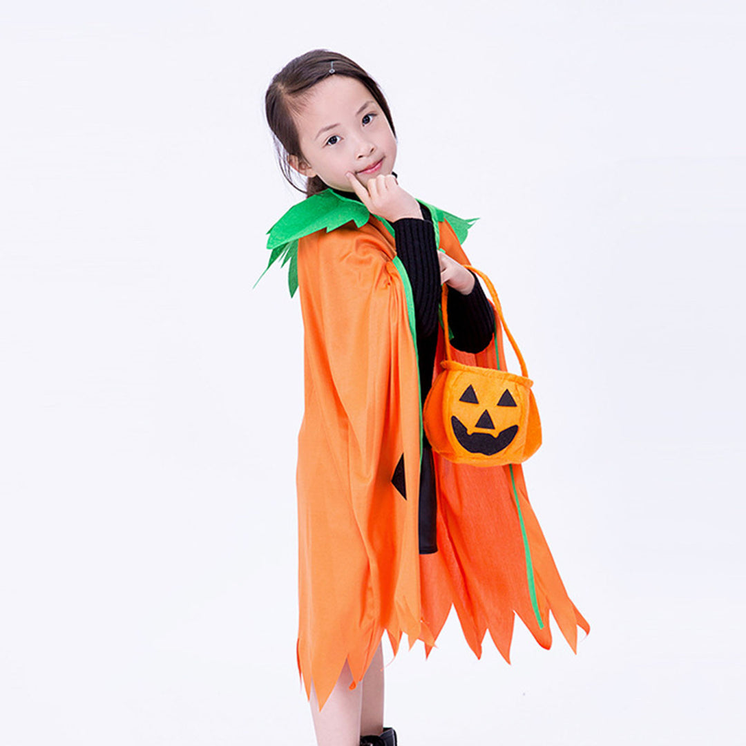 Halloween Pumpkin Costume Kids Halloween Party Cosplay Clothes Cape Hat Candy Bag Unsiex Children Photo Prop Performance Image 12