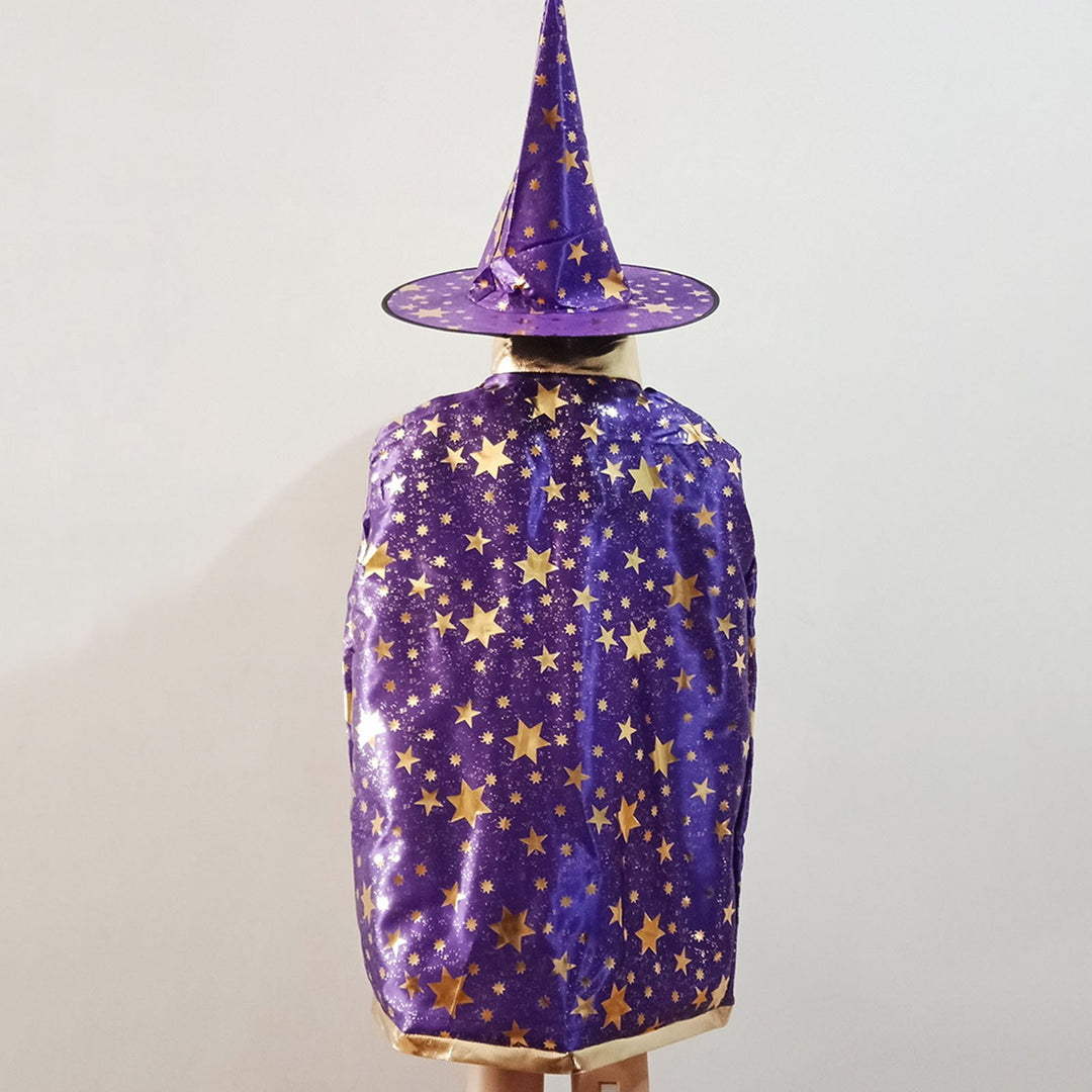 1 Set Halloween Witch Cloak Hat Stand Collar Golden Star Cosplay Stage Performance Masquerade Costume Party Wizard Cape Image 12