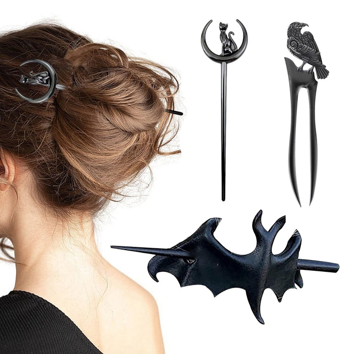 Gothic Hair Claw Women Girl Retro Bat Bird Shape Hair Sticks Hair Pin Durable Black Crow Hairpin Halloween Hair Image 1