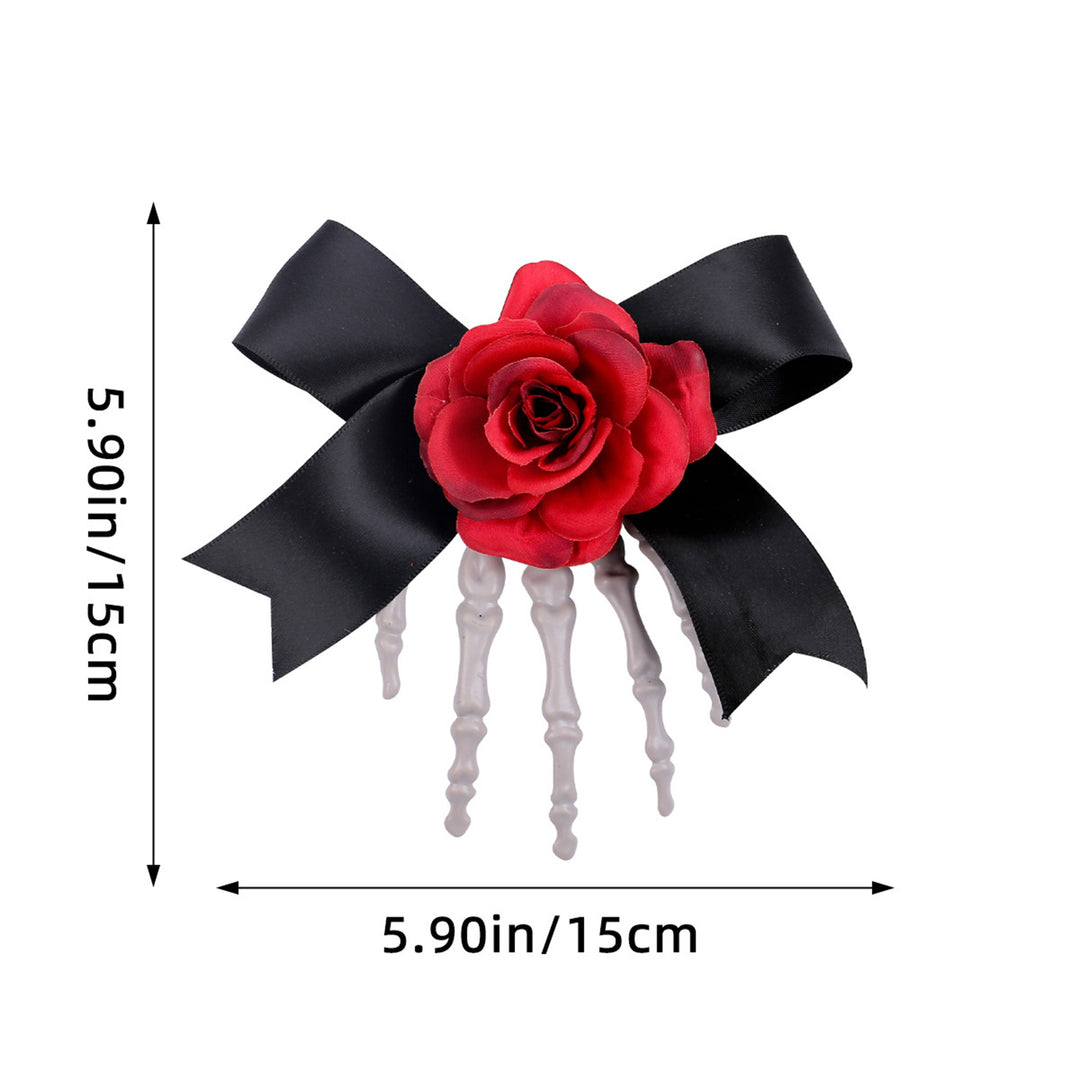 Halloween Hair Pin Skeleton Hand Frame Artificial Rose Flower Bow Decoration Hair Clip Dark Horror Style Hairpin Image 7