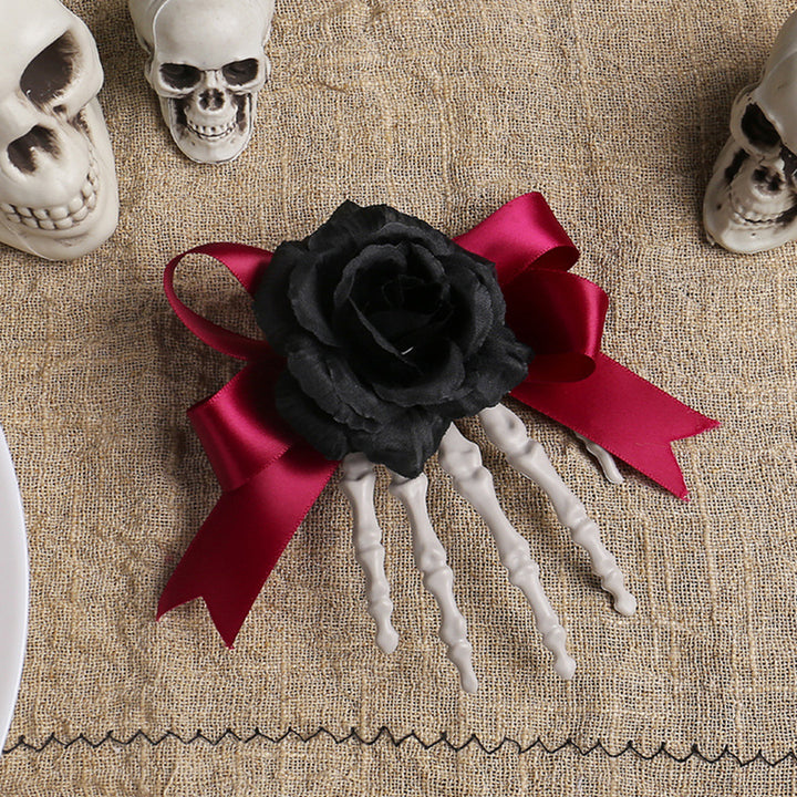 Halloween Hair Pin Skeleton Hand Frame Artificial Rose Flower Bow Decoration Hair Clip Dark Horror Style Hairpin Image 8