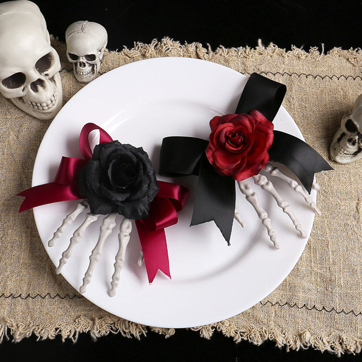 Halloween Hair Pin Skeleton Hand Frame Artificial Rose Flower Bow Decoration Hair Clip Dark Horror Style Hairpin Image 10