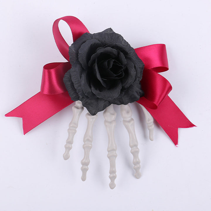 Halloween Hair Pin Skeleton Hand Frame Artificial Rose Flower Bow Decoration Hair Clip Dark Horror Style Hairpin Image 11