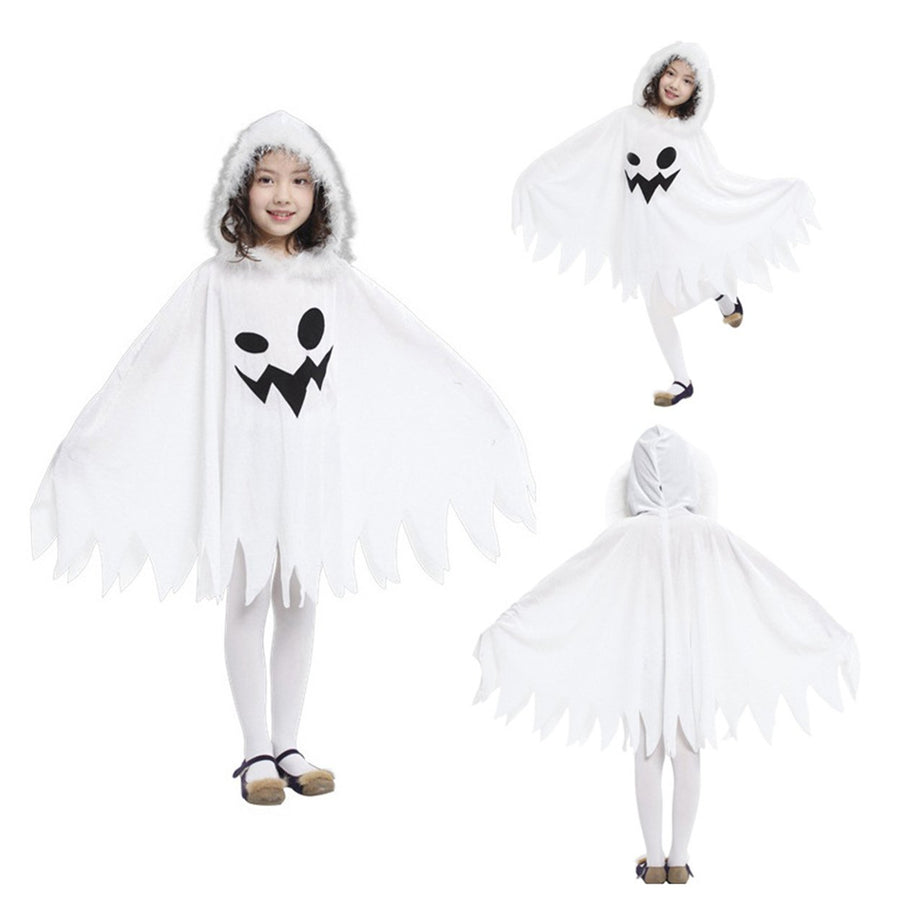 Children Halloween Cloak Elf Ghost Cosplay Fluffy Plush Hood Bat Sleeves Children Party Haunted House Dress-Up Costume Image 1