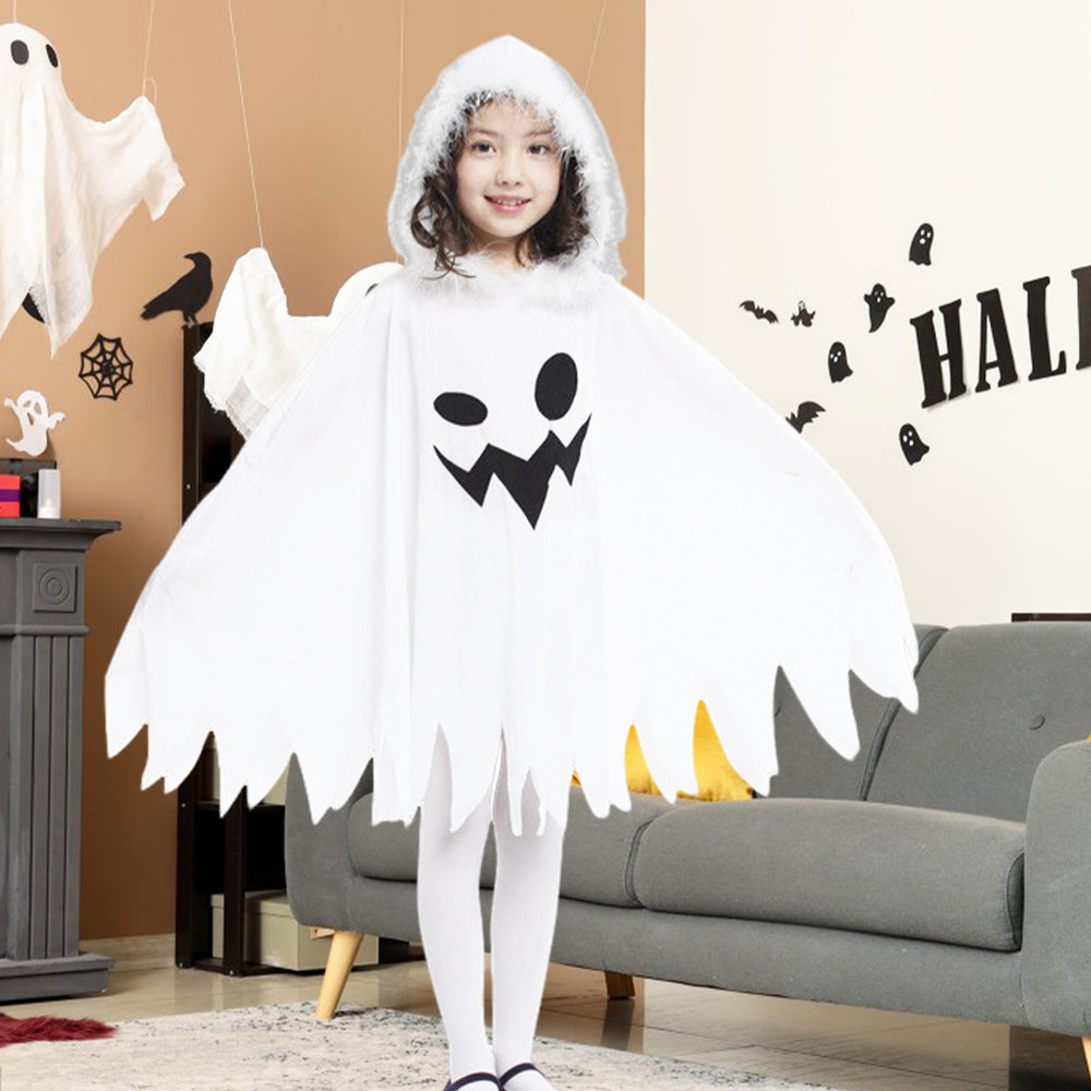 Children Halloween Cloak Elf Ghost Cosplay Fluffy Plush Hood Bat Sleeves Children Party Haunted House Dress-Up Costume Image 2