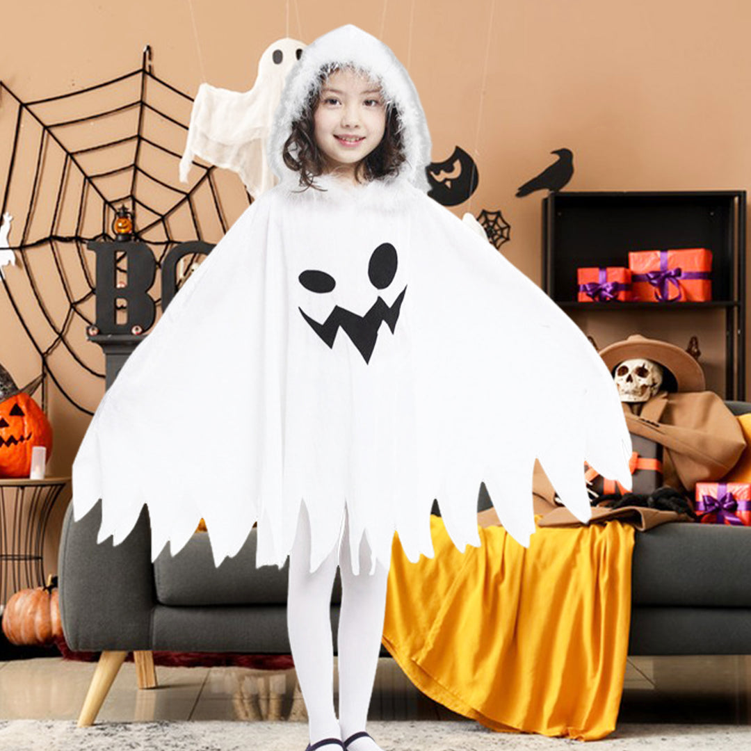 Children Halloween Cloak Elf Ghost Cosplay Fluffy Plush Hood Bat Sleeves Children Party Haunted House Dress-Up Costume Image 3