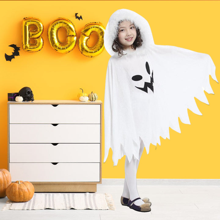 Children Halloween Cloak Elf Ghost Cosplay Fluffy Plush Hood Bat Sleeves Children Party Haunted House Dress-Up Costume Image 4