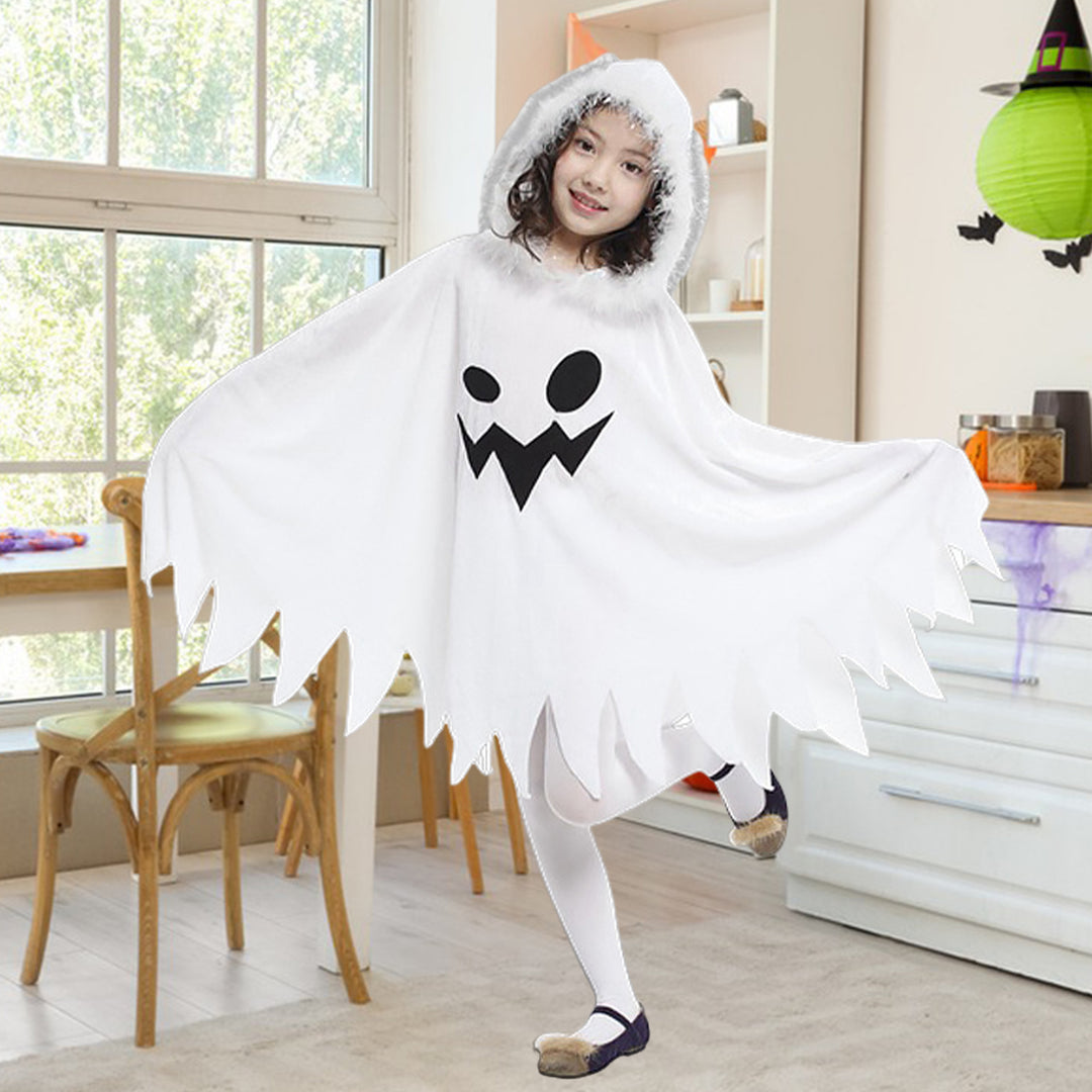 Children Halloween Cloak Elf Ghost Cosplay Fluffy Plush Hood Bat Sleeves Children Party Haunted House Dress-Up Costume Image 9