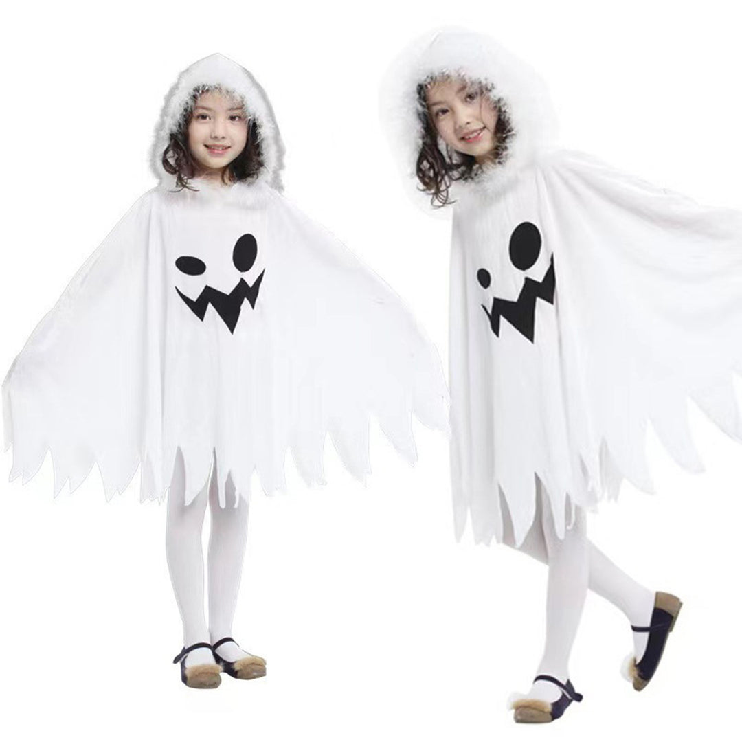 Children Halloween Cloak Elf Ghost Cosplay Fluffy Plush Hood Bat Sleeves Children Party Haunted House Dress-Up Costume Image 11