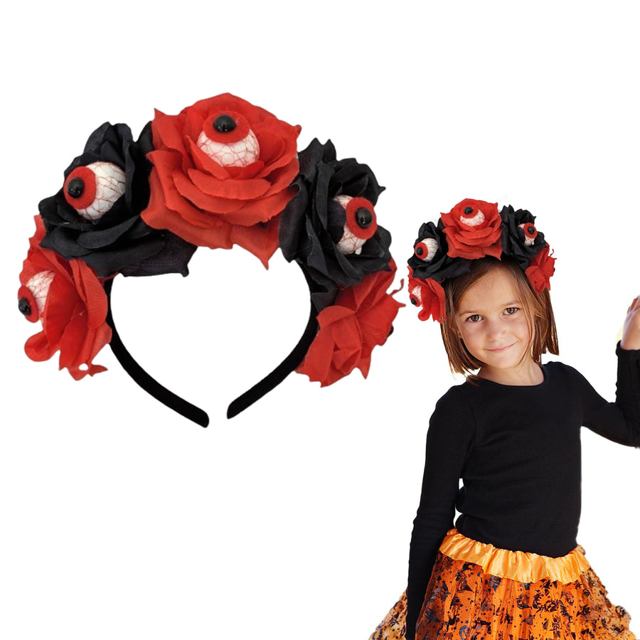 Halloween Hair Hoop Handmade Simulated Eyeball Rose Headband Horror Elastic Headband Head Protection Accessory Image 1