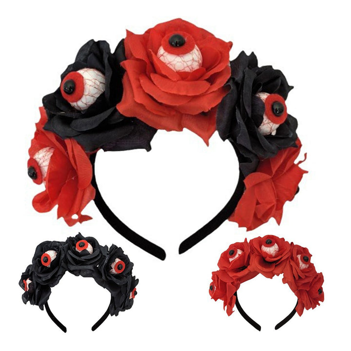 Halloween Hair Hoop Handmade Simulated Eyeball Rose Headband Horror Elastic Headband Head Protection Accessory Image 12