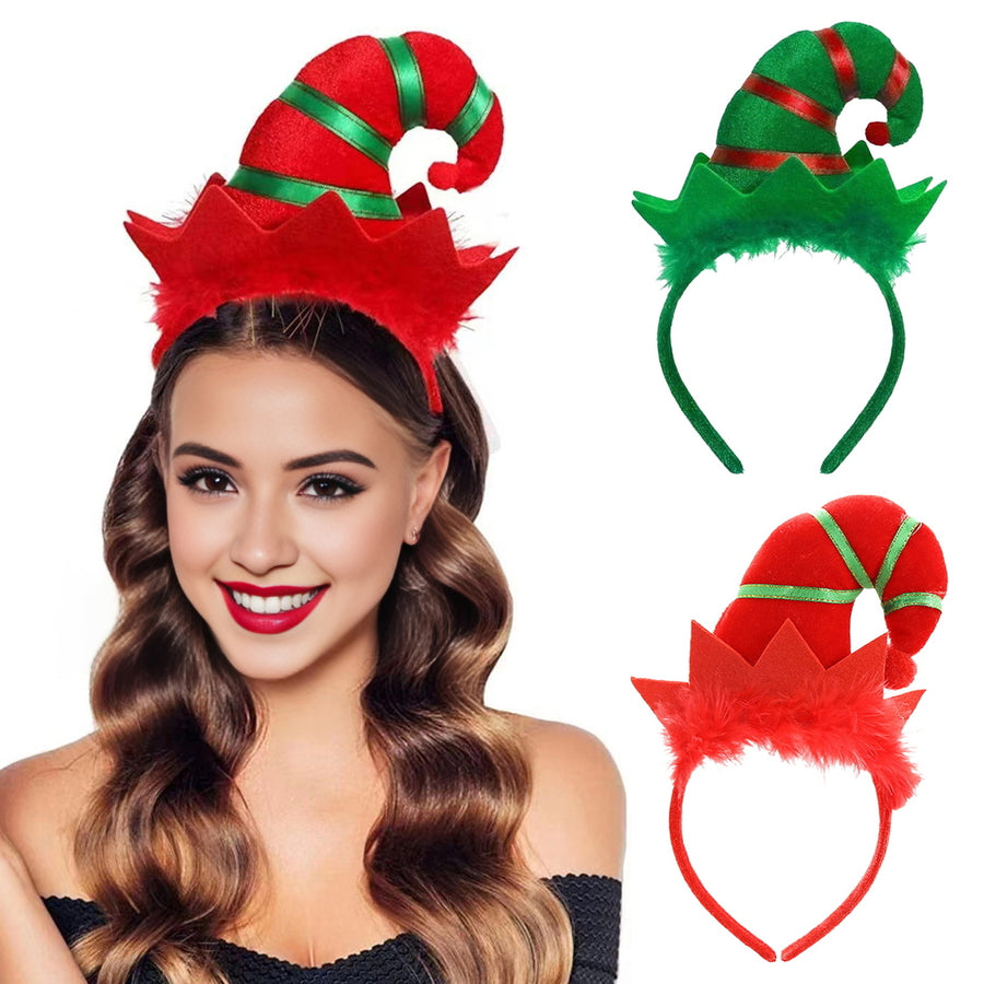 Elf Theme Hair Hoop Bright Colors Plush Bottom Hat Decor Headband Halloween Christmas Elf Headpiece Hair Accessory Image 1