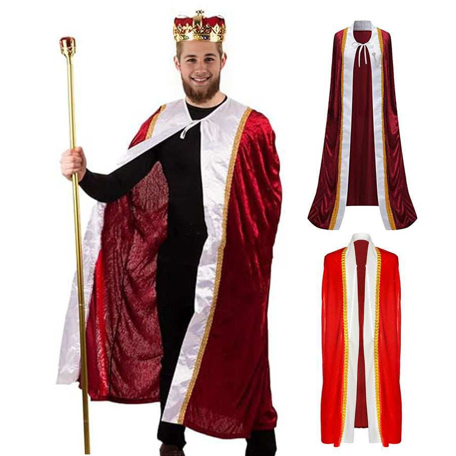 Women Halloween Cloak King Queen Cosplay Lace-up Floor Length Color Matching Lace Decoration Performance Festivals Cape Image 1