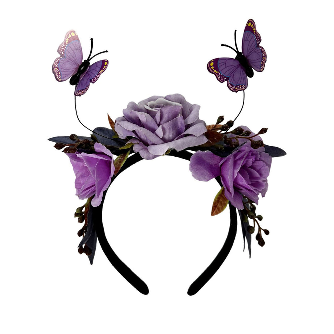 Hair Hoop Halloween Imitation Rose Butterflies Decor Headband Elastic Headpiece Costume Cosplay Party Accessory Image 3