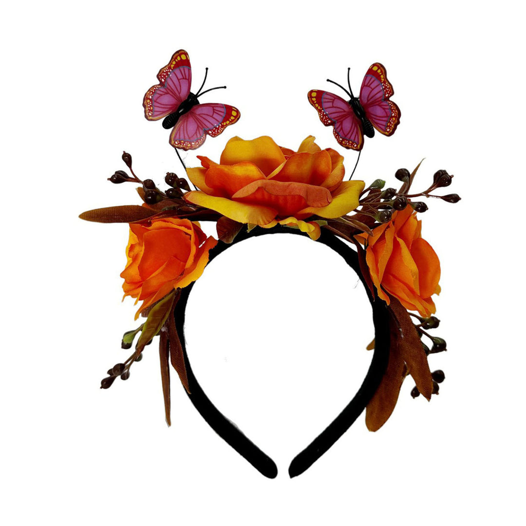 Hair Hoop Halloween Imitation Rose Butterflies Decor Headband Elastic Headpiece Costume Cosplay Party Accessory Image 4