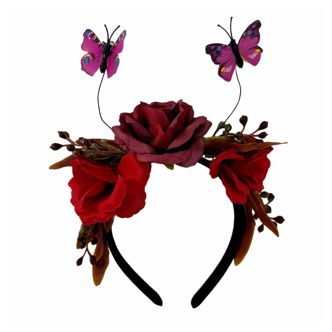 Hair Hoop Halloween Imitation Rose Butterflies Decor Headband Elastic Headpiece Costume Cosplay Party Accessory Image 4